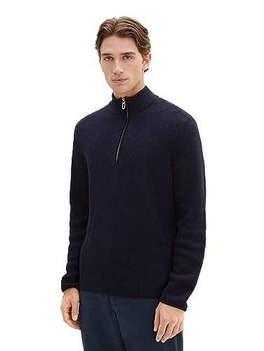 TOM TAILOR Herren 1038243 Mouliné Strick-Pullover mit Troyer-Kragen, 13160-Knitted Navy Melange, L von TOM TAILOR