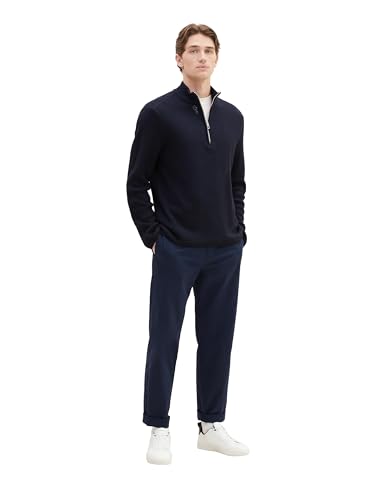 TOM TAILOR Herren 1038243 Mouliné Strick-Pullover mit Troyer-Kragen, 13160-Knitted Navy Melange, M von TOM TAILOR