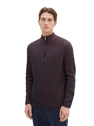 TOM TAILOR Herren 1038243 Mouliné Strick-Pullover mit Troyer-Kragen, 32740-navy red orange Blue Mouline, L von TOM TAILOR