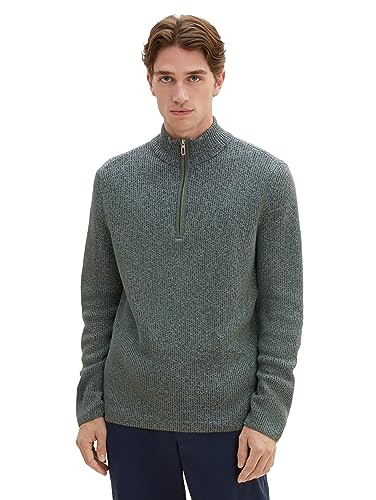 TOM TAILOR Herren 1038243 Mouliné Strick-Pullover mit Troyer-Kragen, 32741-green Blue Mouline, M von TOM TAILOR