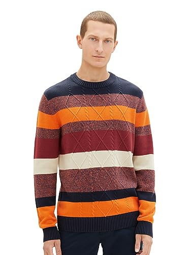 TOM TAILOR Herren 1038245 Multicolor Strick-Pullover mit Zopfmuster, 32739-multicolor Mouline Stripe, XL von TOM TAILOR