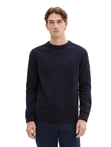 TOM TAILOR Herren 1038246 Basic Strick-Pullover aus Baumwolle, 10668-sky Captain Blue, L von TOM TAILOR