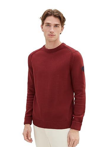 TOM TAILOR Herren 1038246 Basic Strick-Pullover aus Baumwolle, 32220-burned Bordeaux red, L von TOM TAILOR