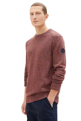 TOM TAILOR Herren 1038246 Basic Strick-Pullover aus Baumwolle, 32740-navy red orange Blue Mouline, L von TOM TAILOR