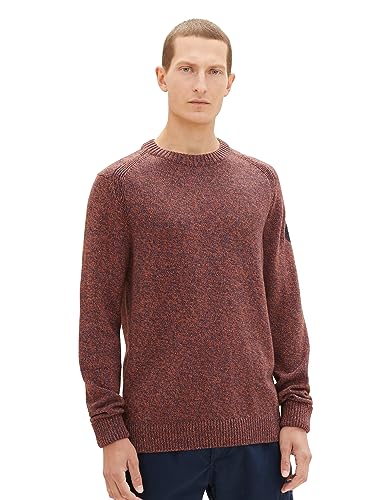 TOM TAILOR Herren 1038246 Basic Strick-Pullover aus Baumwolle, 32740-navy red orange Blue Mouline, L von TOM TAILOR