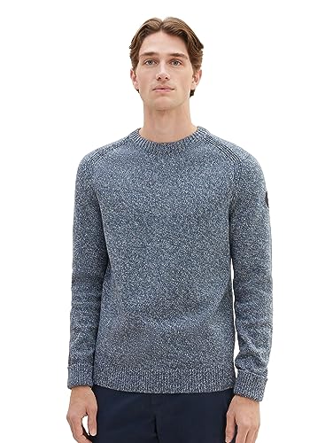 TOM TAILOR Herren 1038246 Basic Strick-Pullover aus Baumwolle, 32741-green Blue Mouline, L von TOM TAILOR