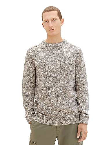TOM TAILOR Herren 1038246 Basic Strick-Pullover aus Baumwolle, 32742-beige Navy Mouline, S von TOM TAILOR