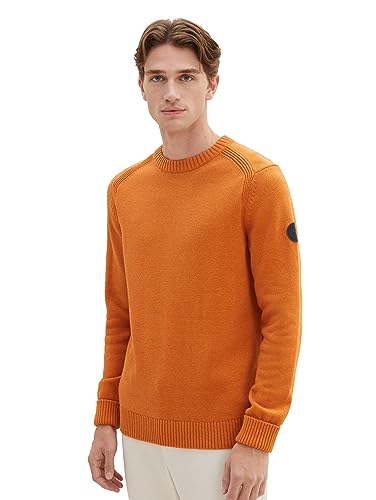 TOM TAILOR Herren 1038246 Basic Strick-Pullover aus Baumwolle, 32752-tomato Cream orange Melange, M von TOM TAILOR