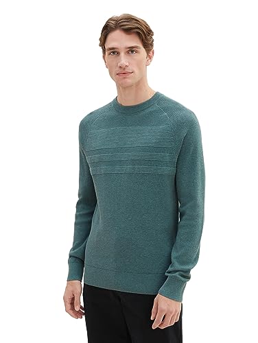 TOM TAILOR Herren 1038314 Strukturierter Crew-Neck Strick-Pullover, 32619-green dust Melange, M von TOM TAILOR