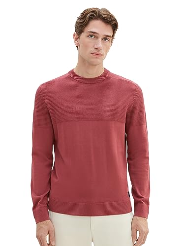 TOM TAILOR Herren 1038314 Strukturierter Crew-Neck Strick-Pullover, 32621-burned Bordeaux red Melange, L von TOM TAILOR