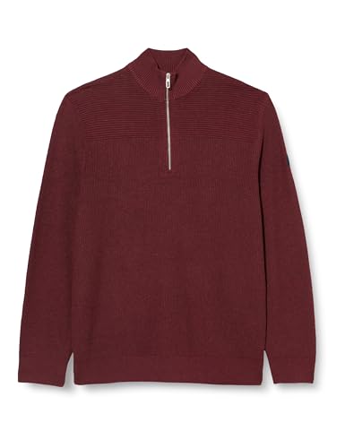 TOM TAILOR Herren 1038315 Strukturierter Strick-Pullover mit Troyer-Kragen, 32620-tawny Port red Melange, S von TOM TAILOR