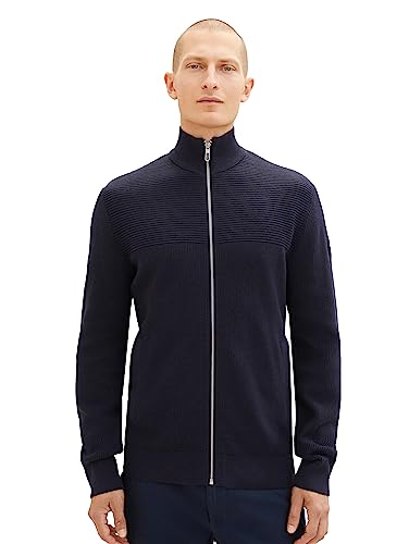 TOM TAILOR Herren 1038317 Moderne Strick-Jacke im Struktur-Mix, 13160-Knitted Navy Melange, XL von TOM TAILOR