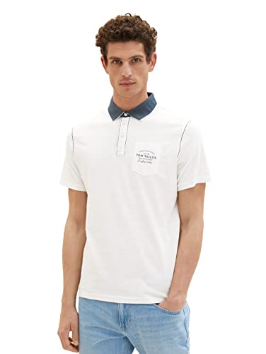 TOM TAILOR Herren 1038533 Poloshirt mit Brusttasche, 10332-Off White, L von TOM TAILOR