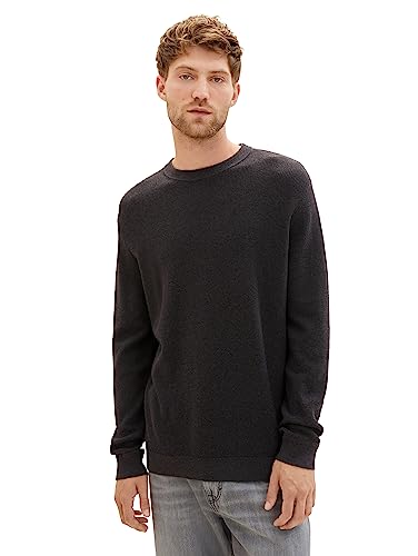 TOM TAILOR Herren 1038612 Basic Strickpullover aus Baumwolle, 10617-Black Grey Melange, M von TOM TAILOR