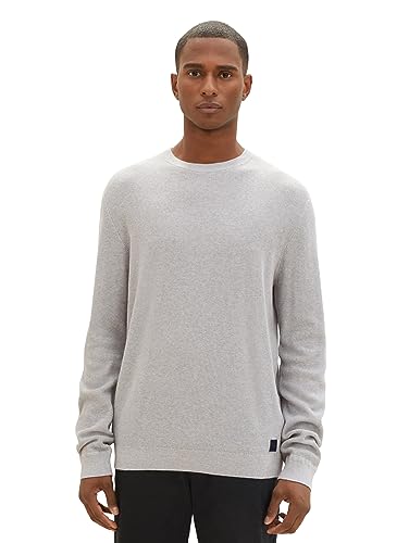 TOM TAILOR Herren 1038612 Basic Strickpullover aus Baumwolle, 14427-Light Soft Grey Melange, L von TOM TAILOR