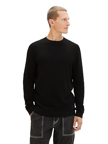 TOM TAILOR Herren 1038612 Basic Strickpullover aus Baumwolle, 29999-Black, XXL von TOM TAILOR