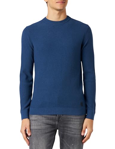 TOM TAILOR Herren 1038612 Basic Strickpullover aus Baumwolle, 32618-hockey Blue Dark Melange, XL von TOM TAILOR