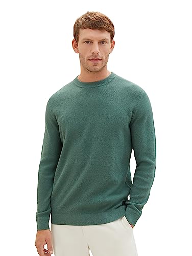 TOM TAILOR Herren 1038612 Basic Strickpullover aus Baumwolle, 32619-green dust Melange, XXL von TOM TAILOR