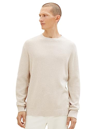 TOM TAILOR Herren 1038612 Basic Strickpullover aus Baumwolle, 32715-vintage beige Grey Melange, M von TOM TAILOR