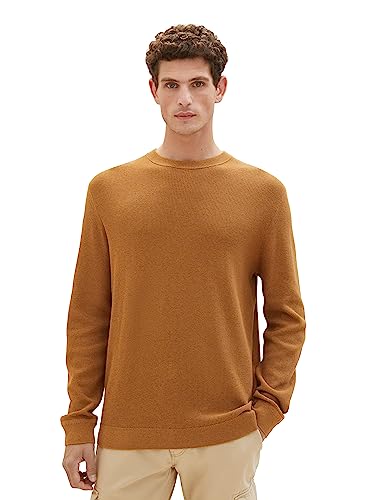 TOM TAILOR Herren 1038612 Basic Strickpullover aus Baumwolle, 32718-dark Camel Melange, S von TOM TAILOR