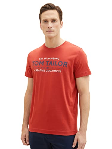 TOM TAILOR Herren 1038663 T-Shirt mit Logo-Print, 14302-Velvet Red, S von TOM TAILOR