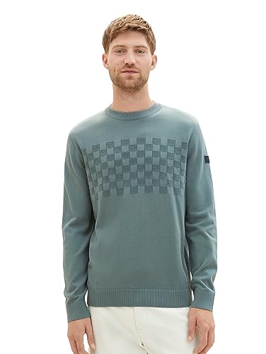 TOM TAILOR Herren 1038671 Crew-Neck Strick-Pullover im Struktur-Mix, 19643-green dust, L von TOM TAILOR