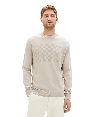 TOM TAILOR Herren 1038671 Crew-Neck Strick-Pullover im Struktur-Mix, 26199-beige Alfalfa, L von TOM TAILOR