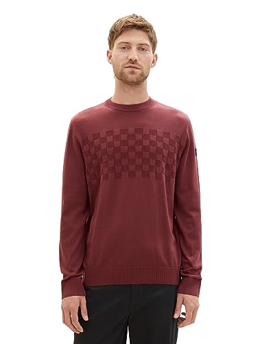 TOM TAILOR Herren 1038671 Crew-Neck Strick-Pullover im Struktur-Mix, 32220-burned Bordeaux red, M von TOM TAILOR