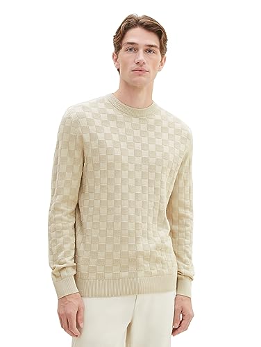 TOM TAILOR Herren 1038672 Basic Strick-Pullover mit Struktur, 26199-beige Alfalfa, M von TOM TAILOR