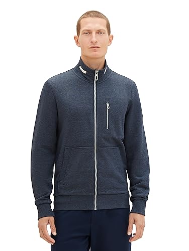 TOM TAILOR Herren 1038716 Sweatjacke mit Stehkragen, 19024-sky Captain Blue White Melange, M von TOM TAILOR