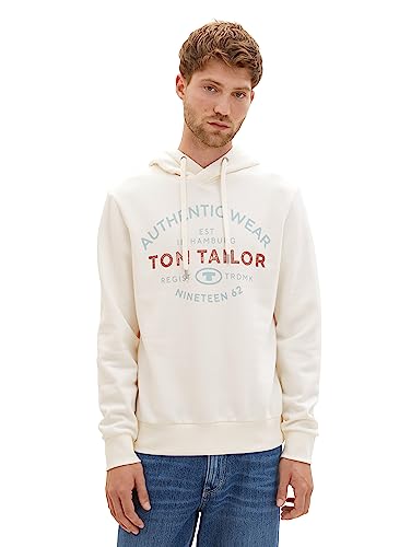 TOM TAILOR Herren 1038744 Basic Hoodie Sweatshirt mit Logo-Print, 10338-Soft Light Beige, XL von TOM TAILOR