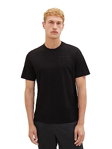 TOM TAILOR Herren 1038748 Basic T-Shirt mit Logo-Print, 29999-Black, S von TOM TAILOR