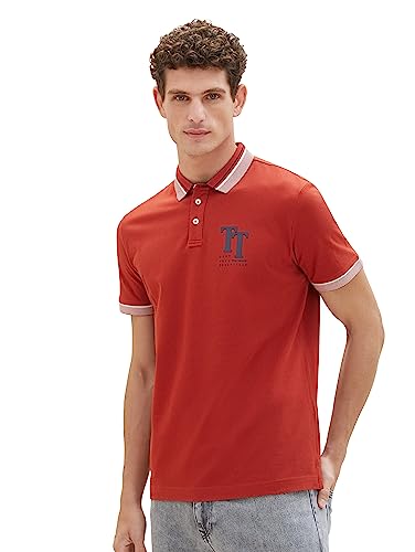 TOM TAILOR Herren 1038848 Basic Poloshirt mit Logo-Print, 14302-velvet red, L von TOM TAILOR