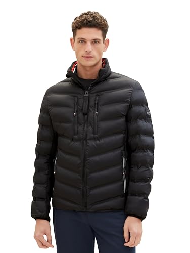 TOM TAILOR Herren Modern Hybrid Steppjacke mit abnehmbarer Kapuze, 29999 - Black, L von TOM TAILOR