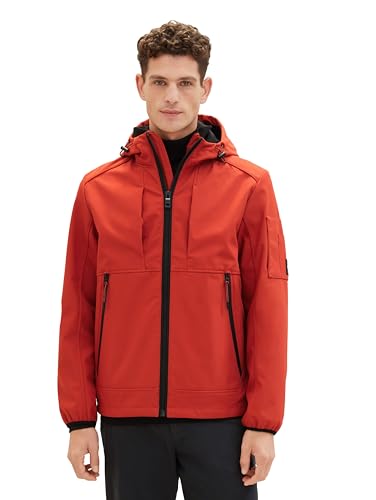 TOM TAILOR Herren Softshell-Jacke mit Kapuze, 34109 - Fire Red, M von TOM TAILOR