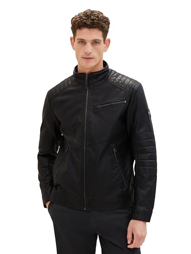 TOM TAILOR Herren Fake-Lederjacke im Biker-Style, 29999 - Black, XXXL von TOM TAILOR