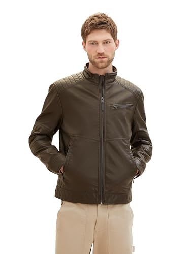 TOM TAILOR Herren Fake-Lederjacke im Biker-Style, 30513 - Buffalo Brown Fake Leather, L von TOM TAILOR