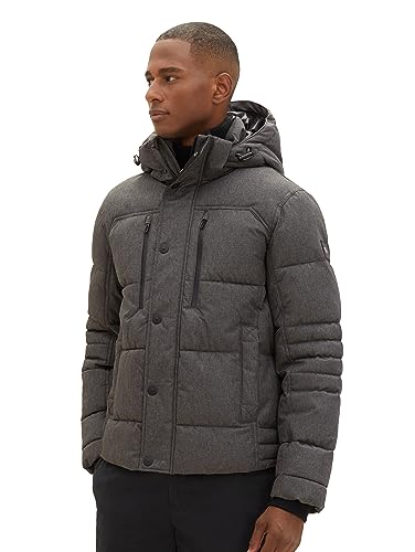 TOM TAILOR Herren 1038935 Winterjacke mit Abnehmbarer Kapuze, 28007-grey Garment dye Structure, XXXL von TOM TAILOR