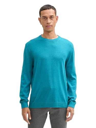 TOM TAILOR Herren 1039805 Strickpullover mit Crewneck, 37094 - Turquoise Blue Melange, L von TOM TAILOR