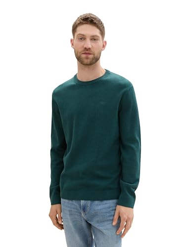 TOM TAILOR Herren 1039805 Strickpullover mit Crewneck, 36296 - Dark Tree Green Melange, M von TOM TAILOR