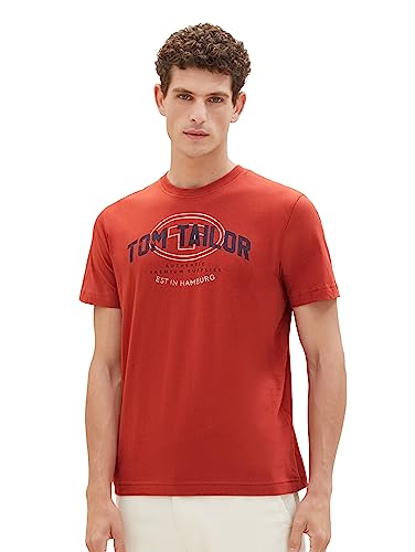 TOM TAILOR Herren 1039832 T-Shirt mit Logo-Print, 14302-velvet red, L von TOM TAILOR