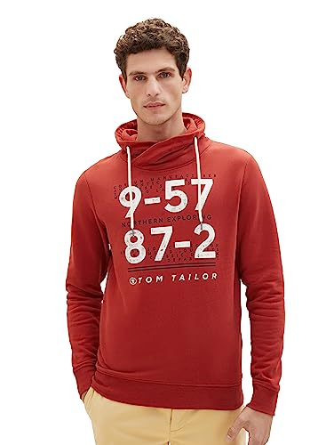 TOM TAILOR Herren 1039841 Snood Sweatshirt mit Print, 14302-velvet red, L von TOM TAILOR