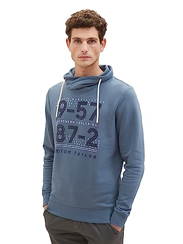 TOM TAILOR Herren 1039841 Snood Sweatshirt mit Print, 32506-dusty Dark Teal, L von TOM TAILOR