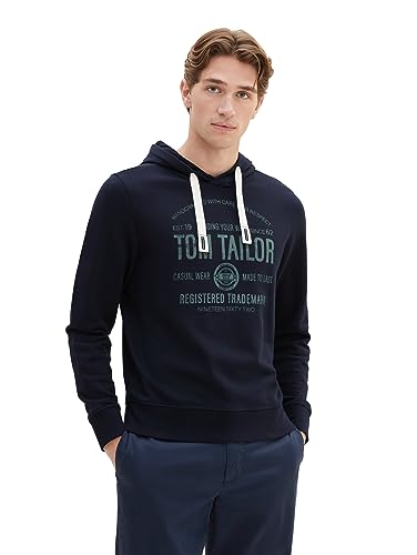 TOM TAILOR Herren 1039843 Hoodie mit Logo-Print, 10668-sky Captain Blue, XL von TOM TAILOR