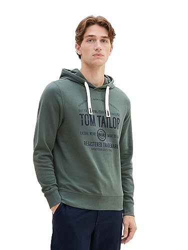 TOM TAILOR Herren 1039843 Hoodie mit Logo-Print, 19643-green dust, L von TOM TAILOR