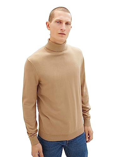 TOM TAILOR Herren 1039854 Basic Rollkragen-Pullover aus Strick, 10942-Beach Sand, S von TOM TAILOR