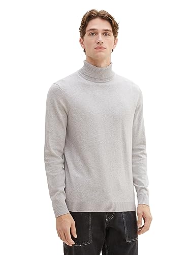 TOM TAILOR Herren 1039854 Basic Rollkragen-Pullover aus Strick, 14427-Light Soft Grey Melange, L von TOM TAILOR