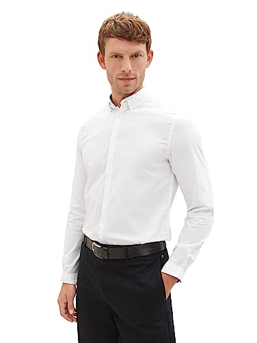 TOM TAILOR Herren 1039886 Slim Fit Business Hemd aus Baumwolle mit Stretch, 20000-White, XXL von TOM TAILOR