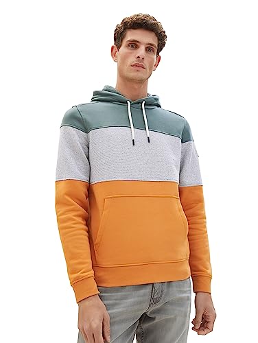 TOM TAILOR Herren 1039889 Hoodie mit Cutline-Optik, 32243-tomato Cream orange, XXXL von TOM TAILOR