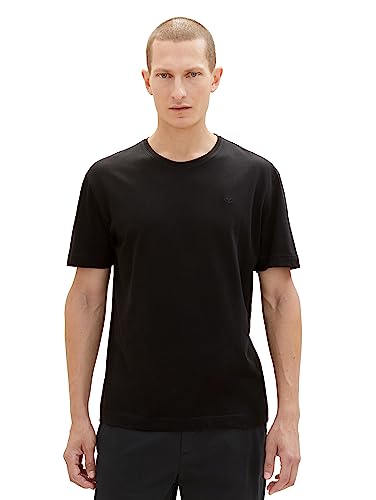 TOM TAILOR Herren 1039894 Basic T-Shirt mit Logo-Stickerei, 29999-Black, S von TOM TAILOR